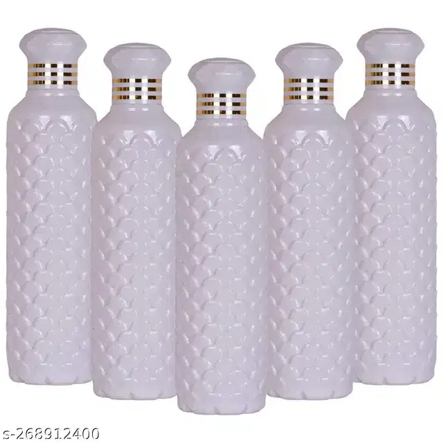 Plastic Water Bottles Set, Pack of 5, White, 1000 ml