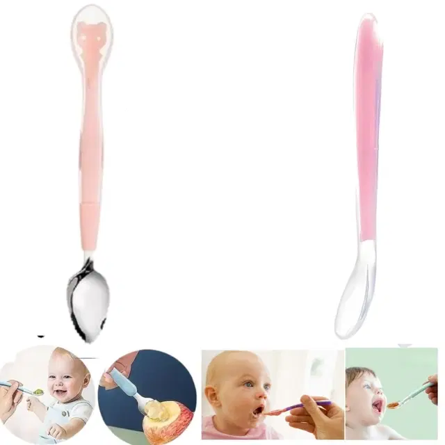 Combo of Silicone Double-Head & Single-Head Feeding Spoon for Baby, Multicolor, Set of 2
