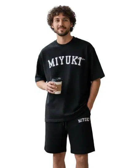 Polyester Printed Co-Ord Set for Men, Black (S)