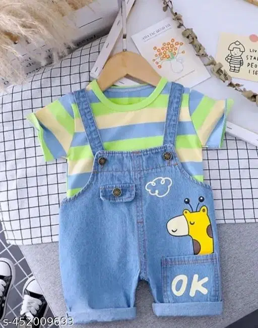 Hosiery Cotton & Denim Printed Clothing Set for Kids, Multicolor (6-9 Months)