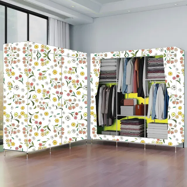 Plastic Printed Collapsible Wardrobe, Yellow