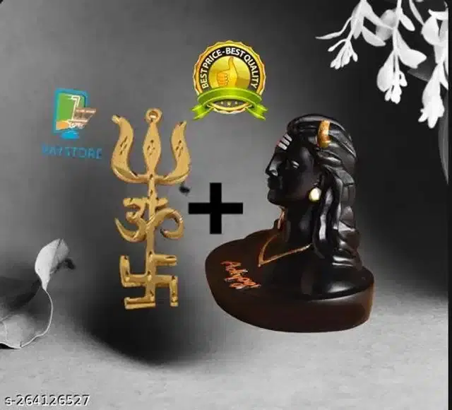 Trishakti Yantra with Mahadev Car Dashboard Idol, Gold & Black, Set of 2