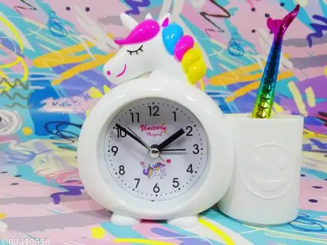 Alarm Clock with Attached Pen Stand, White