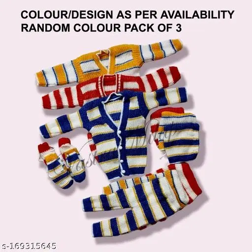 Woolen Clothing Set for Kids, Set of 3 (Multicolor, 0-3 Months)