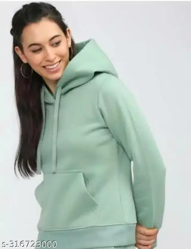 Fleece Full Sleeves Hooded Sweatshirt for Women (Light Green, M)