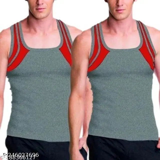 Cotton Vests for Men, Pack of 2 (Grey, L)