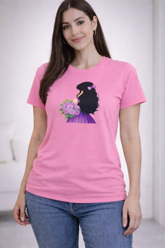 Cotton Blend Printed T-shirt for Men, Pink (S)