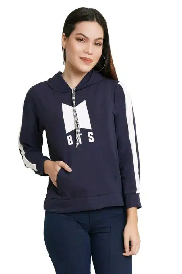 Women's Printed Long Sleeves SweatShirt (Navy Blue, S)