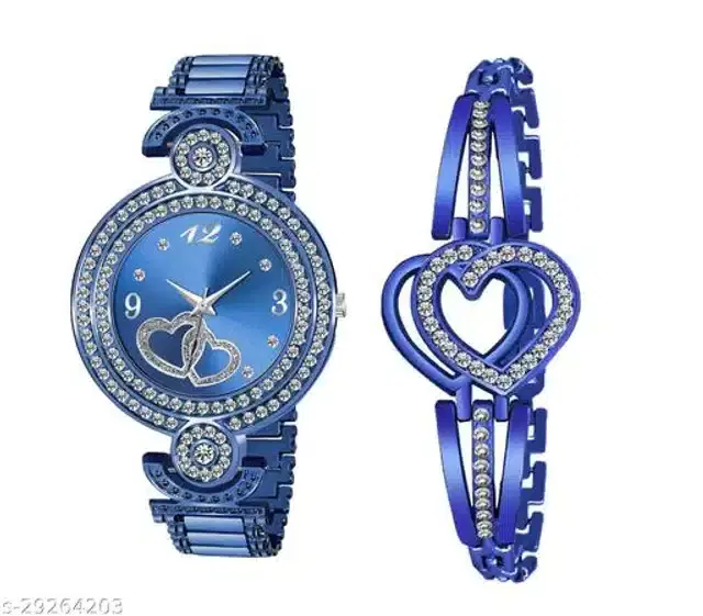 Analog Watch with Bracelet for Women, Set of 2 (Multicolor)