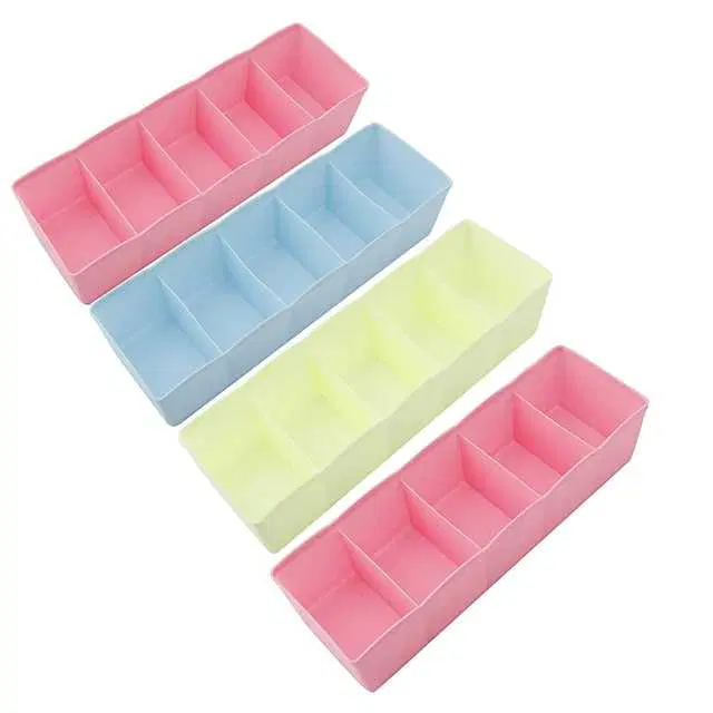 5-Compartments Socks Handkerchief Underwear Storage Box, pack of 4