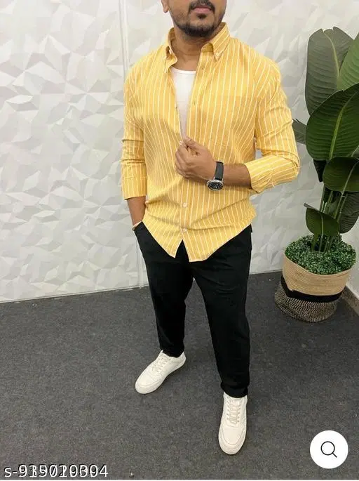 Cotton Shirt for Men (Yellow, M)
