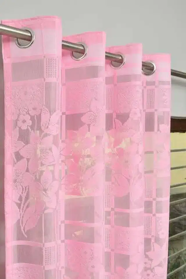 Window Curtain, Pack of 2, Pink, 4X5 Feet