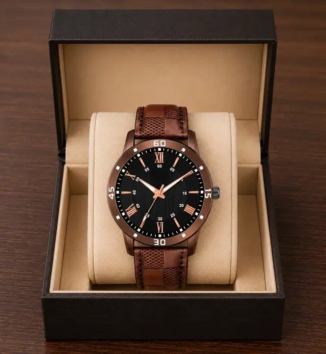 PU Strap Brown Dial Analog Watch for Men, Brown