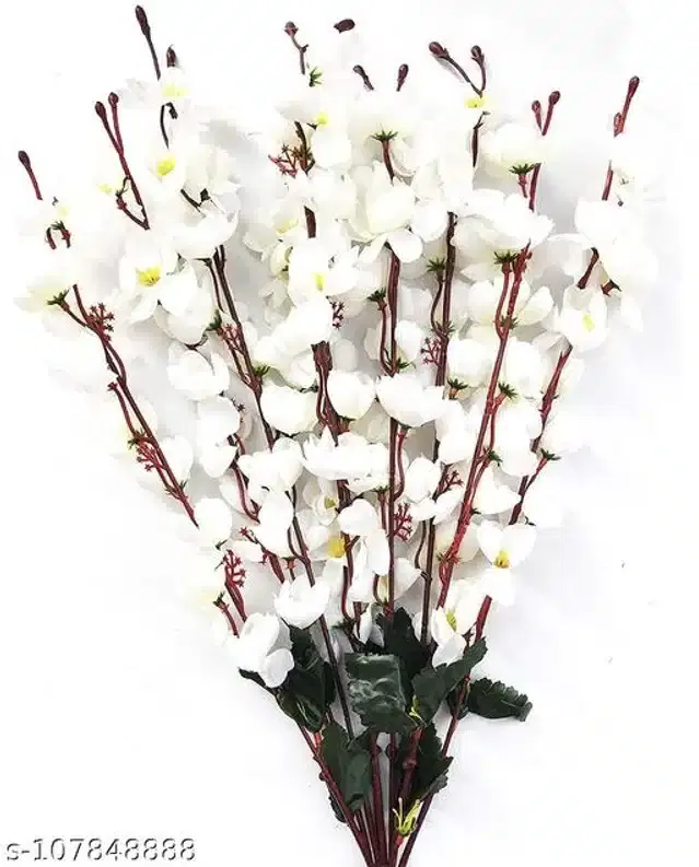 Polyester Artificial Flowers Bunch, White & Green