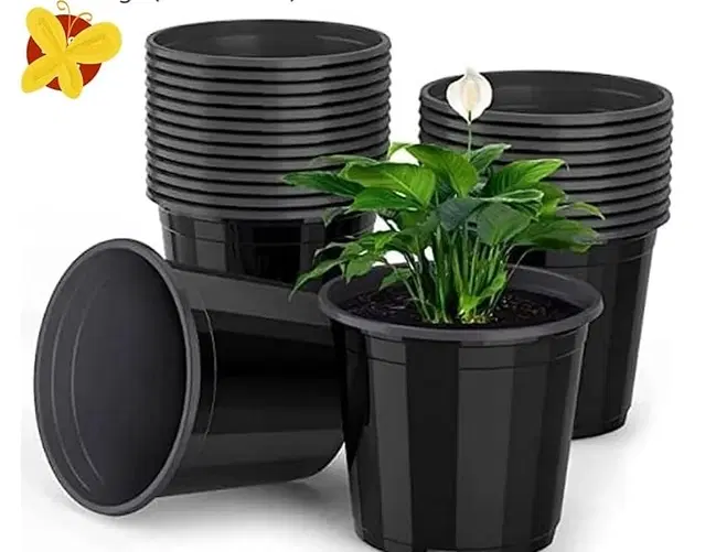 Plastic Plant Container, Black, Pack of 10