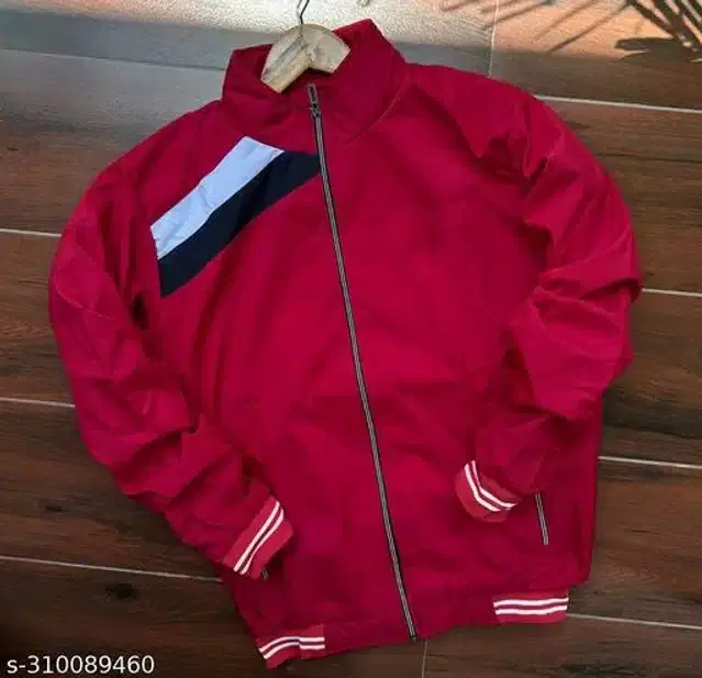 Polyester Jacket for Men (Red, L)