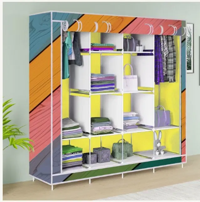 Plastic Printed Collapsible Wardrobe, Multicolor