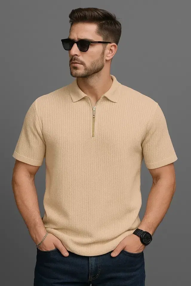 Solid Polo T-Shirt for Men, Beige (M)