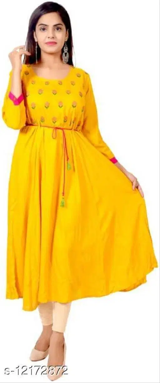 Rayon Kurti For Women, Yellow (S)