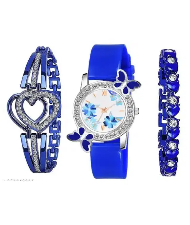 Analog Watch with 2 Pcs Braeclet for Women, Set of 3 (Multicolor)