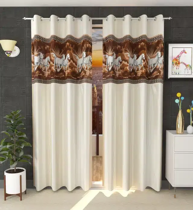 Polyester Room Darkening Window Curtains, Pack of 2, Cream, 5 feet