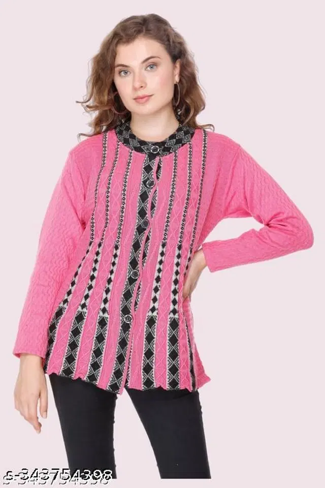 Woolen Sweaters for Women (Pink, L)