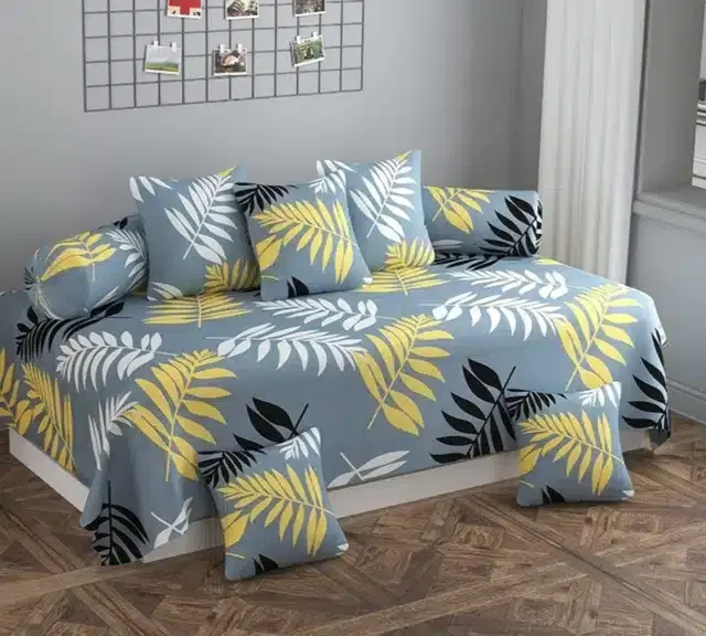 Cotton Printed Diwan Cover Set, Multicolor, Pack of 8