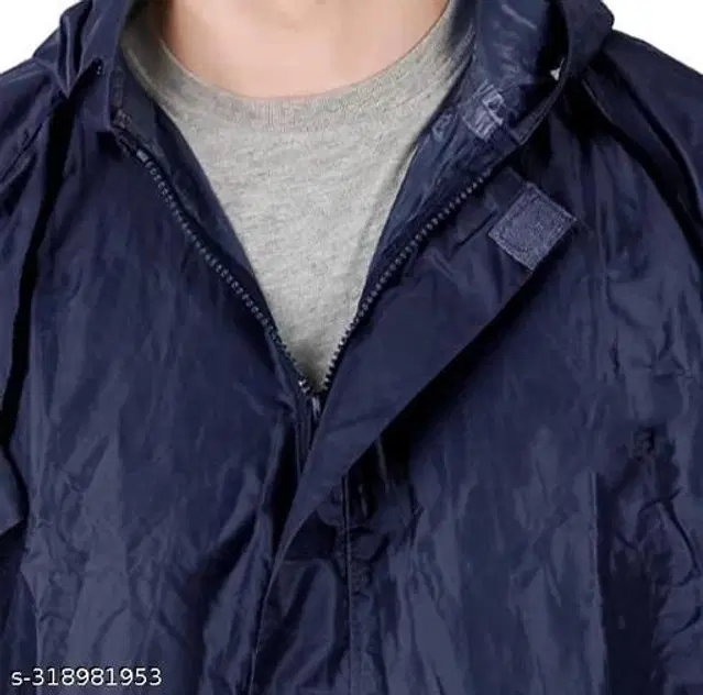 Polyester Rain Coat for Men, Blue, M