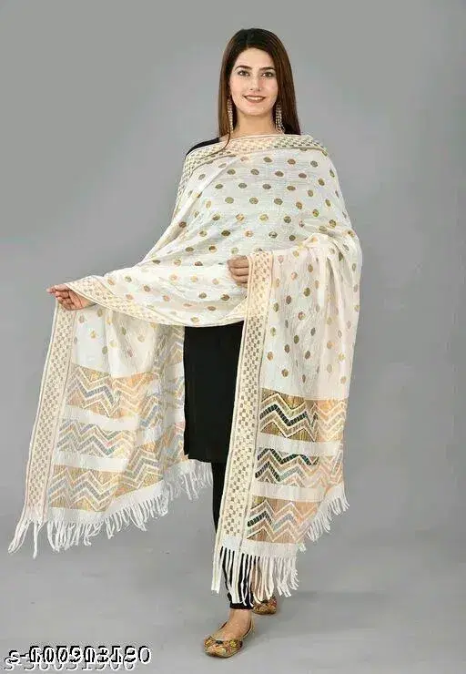 Jacquard Printed Dupatta for Women, Off White