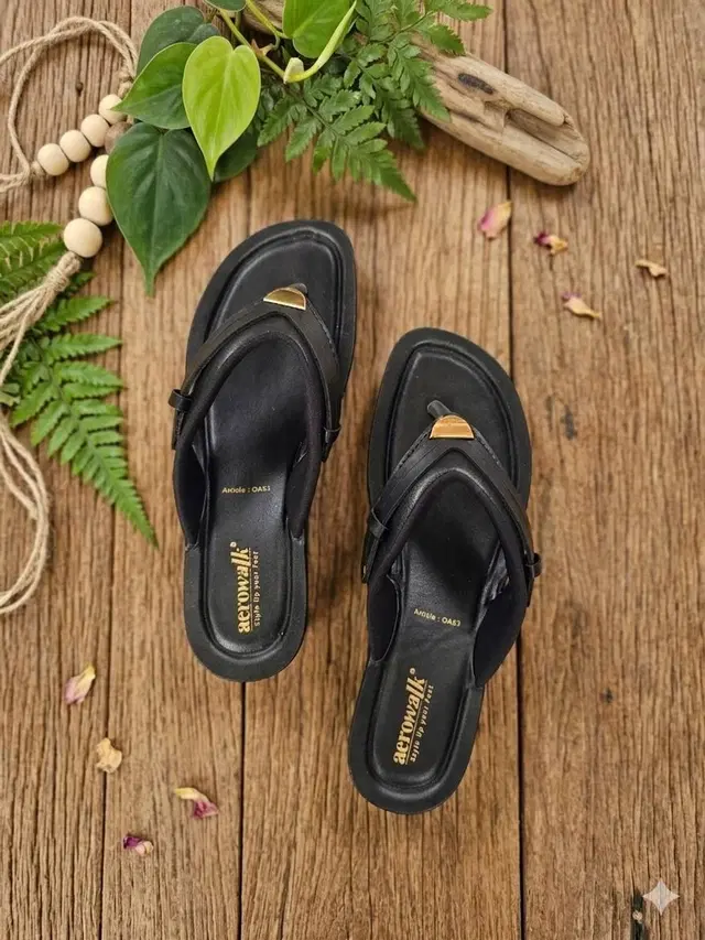 aerowalk Casual Sandals for Women (Black, 4)