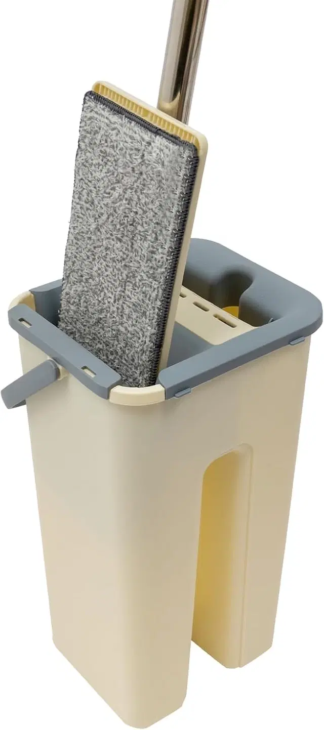 Floor Wiper with Bucket with 2 Scrub Set, Beige