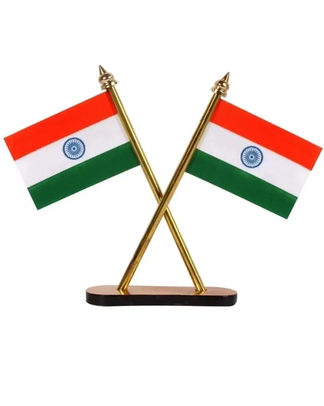 Plastic & Polyester Car Dashboard Tricolor Flag, Multicolor, 11x7 cm