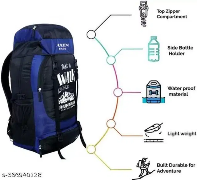 Polyester Trekking Backpacks, Blue & Black, 70 L