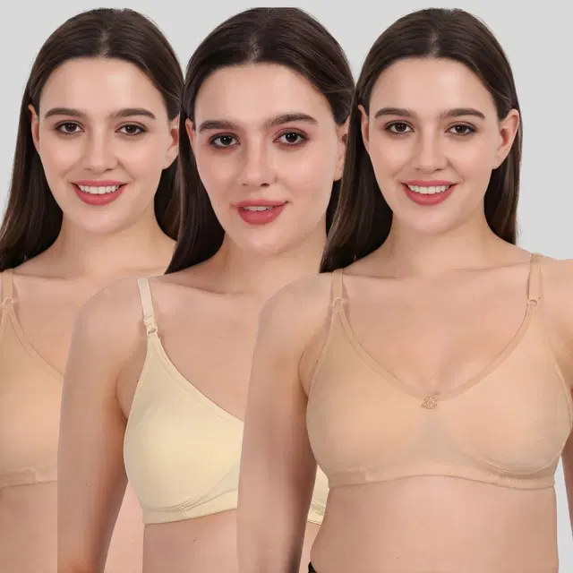 Cotton Bra for Women, Multicolour, Pack of 3 (28B)