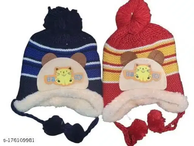 Woolen Cap for Kids, Pack of 2 (Multicolor, 4-5 Years)