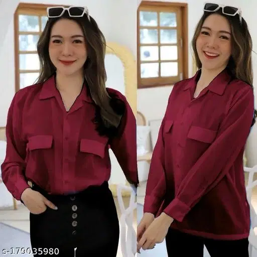 Full Sleeves Solid Shirts for Women (Maroon, XXXL)