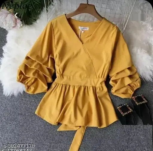 Cotton Blend Top for Women, Yellow (S)