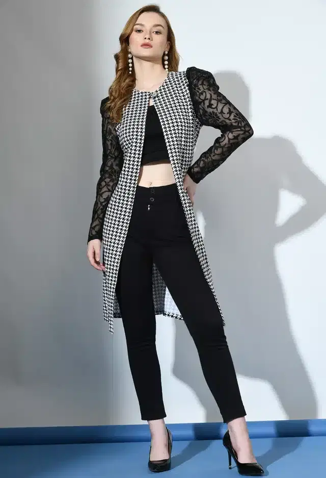 Full Sleeves Shrug for Women (Black & White, S)