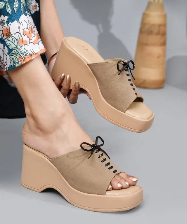 JM Looks Stylish Heels for Women (Beige, 5)