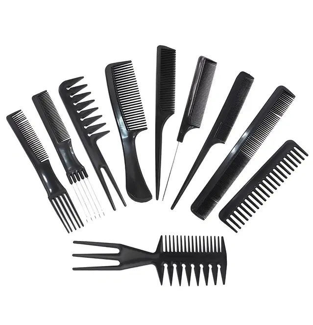Professional Hair Cutting & Styling Combs Set, Black, Set of 10