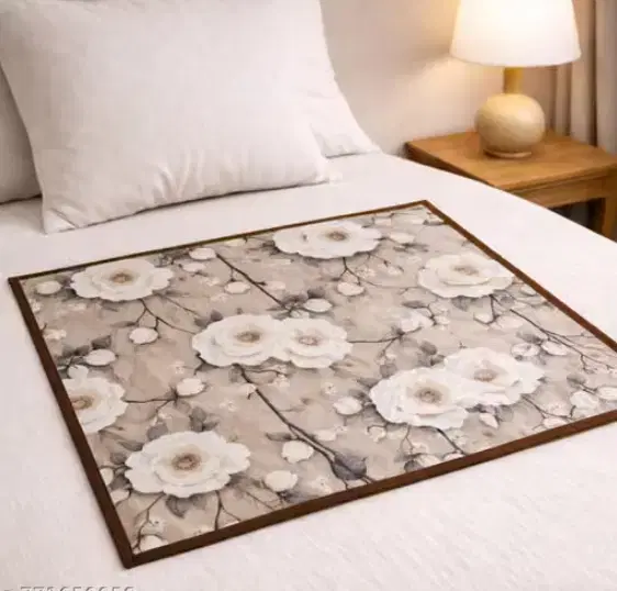 Premium Waterproof Bed Server/Food Mat White Floral