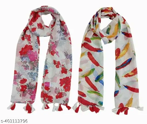 Poly Chiffon Printed Scarves for Women, Pack of 2 (Multicolor, 1.75 m)