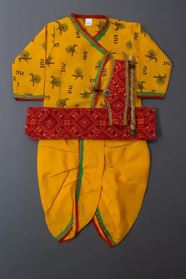 Poly Cotton Kahna Costume for kids, Yellow & Red (2-3 Years)