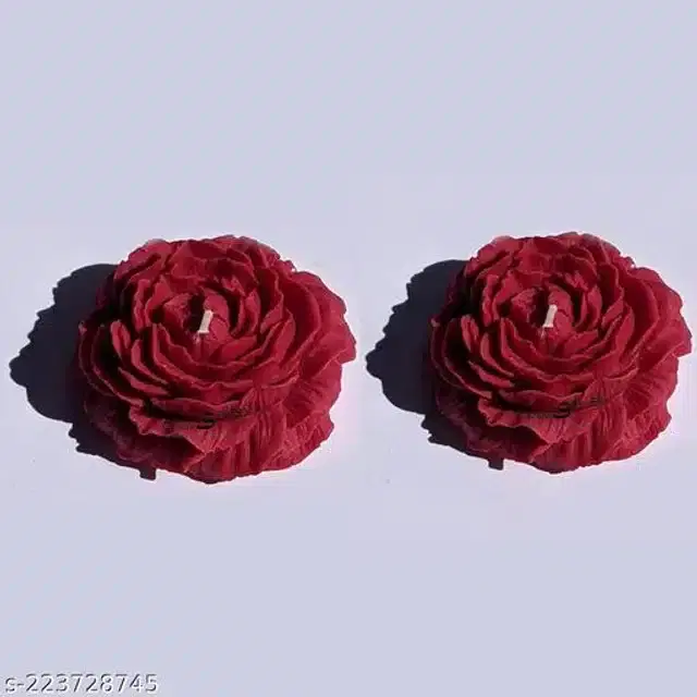 Rose Flower Shaped Candles, Maroon, Pack of 2
