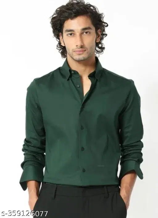 Cotton Blend Solid Shirt for Men, Green (M)