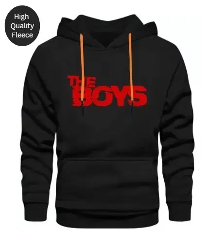 Boys Printed Fleece Hoodie for Men, Black (M)