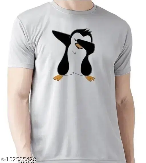 Round Neck Penguin Printed T-Shirt for Men, Grey (M)