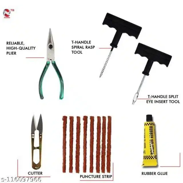 Tubeless Tyre Puncture Repair Tools Kit, Set of 1, Multicolor