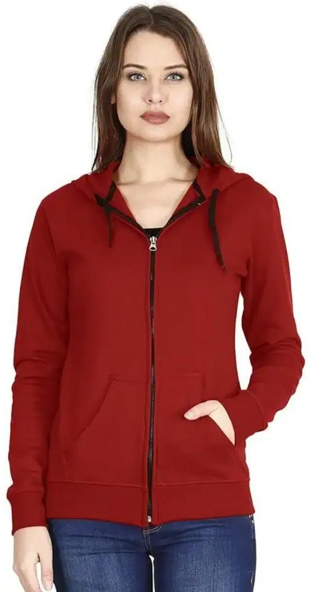 Fleece Hooded Sweatshirt for Women (Maroon, L)