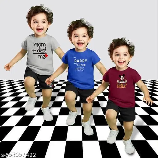 Cotton Blend Printed Clothing Set for Boys, Multicolour, Pack Of 3 (6-7 Years)